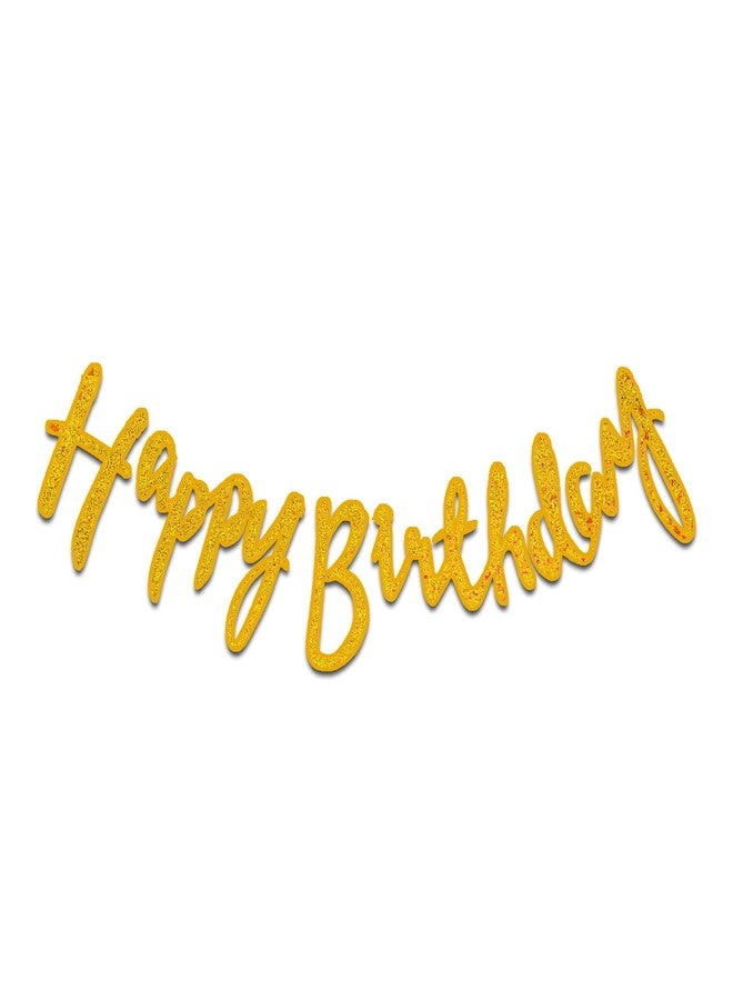 Pop Colours Happy Birthday Cardboard Golden Banner | Script Letter Pack of 1 | Banner Decoration Item with Ribbon | 1 Pcs - Image 1